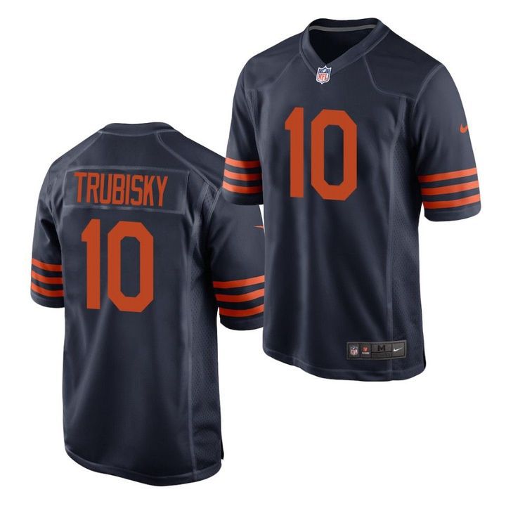 Men Chicago Bears #10 Mitchell Trubisky Nike Navy Throwback Game NFL Jersey